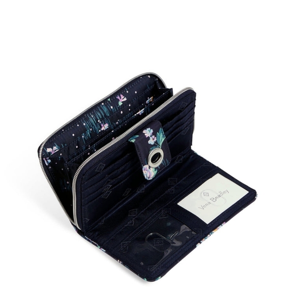 Vera Bradley RFID Turnlock Wallet Navy Garden - Picture 3 of 6